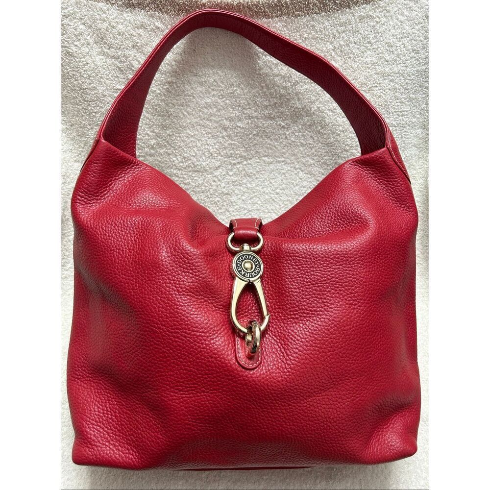 Dooney & Bourke Red Pebble Leather Logo Lock Large shoulder Hobo Bag